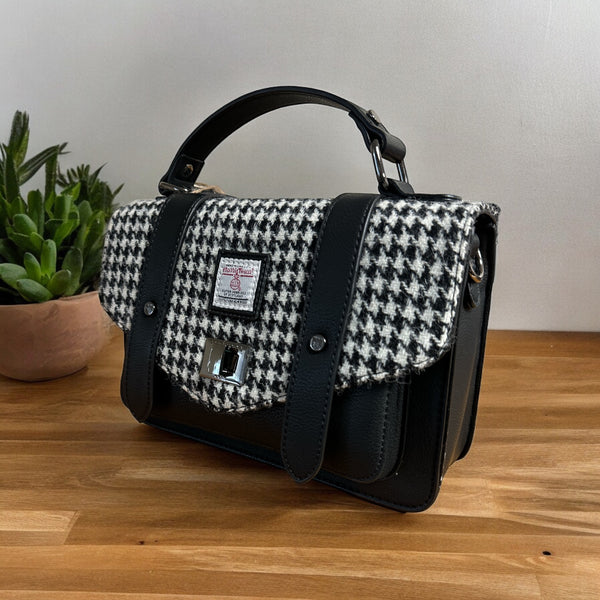 Black and White Dogtooth Harris Tweed Handbag