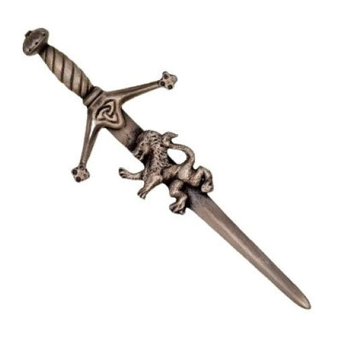 Celtic Claidhmhor Sword with Rampant Lion Kilt Pin Antique Finish