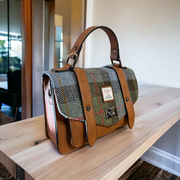 Chestnut Blue harris Tweed Bag