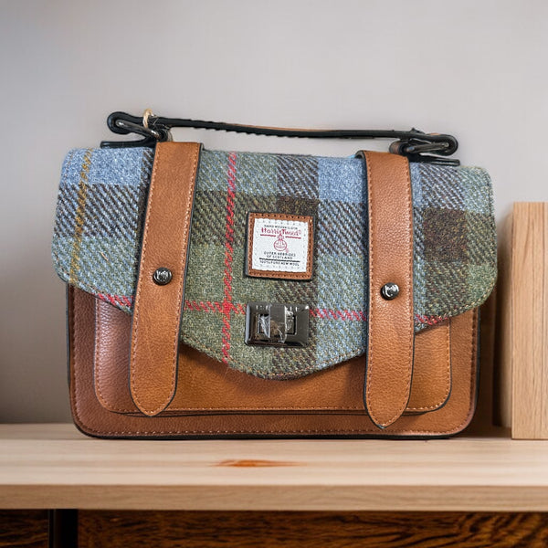 Chestnut Blue harris Tweed Bag