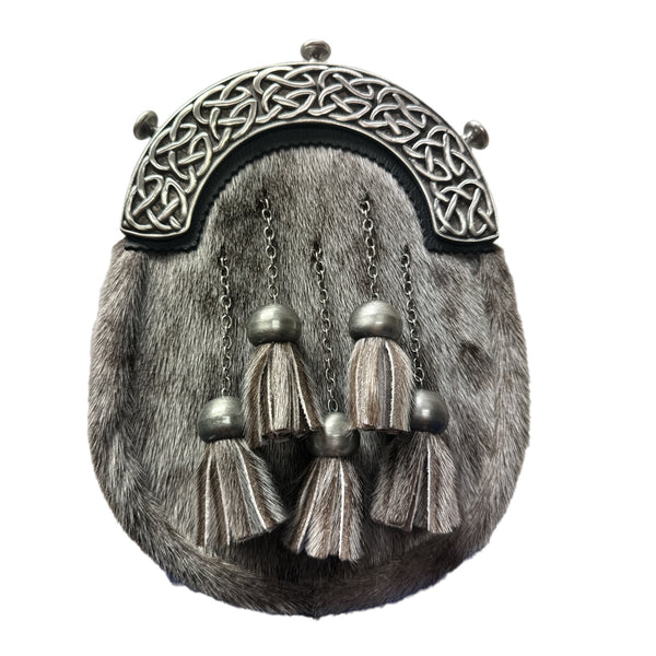 Grey Celtic Dress Sporran with Genuine Black Leather by Margaret Morrison