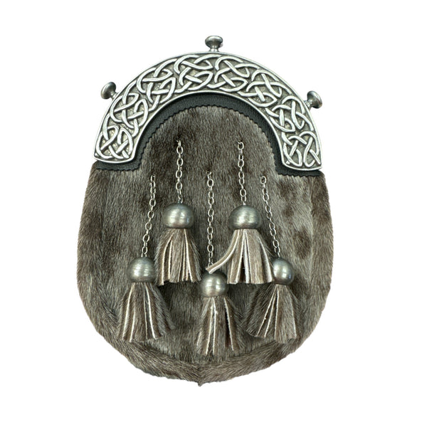 Grey Celtic Dress Sporran with Genuine Black Leather by Margaret Morrison
