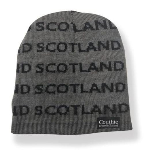 GREY BEANIE HAT WITH SCOTLAND IN BLACK WRITING