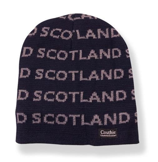 NAVY BEANIE HAT WITH SCOTLAND IN WHITE WRITING