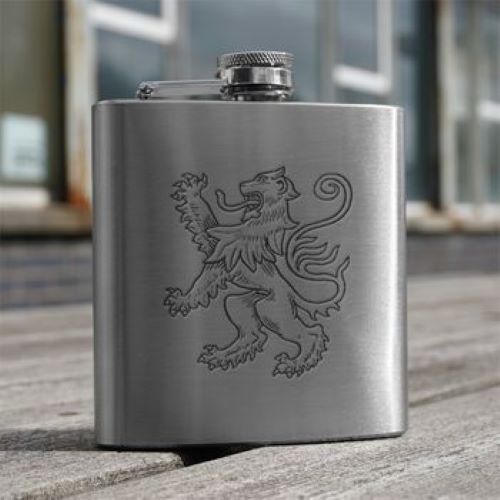 Silver Hip Flask with Lion Rampant Design