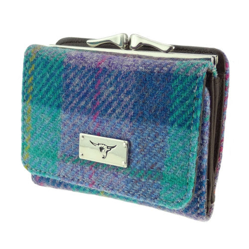 Harris Tweed Clasp Purse Green Purple Tartan Colour 79