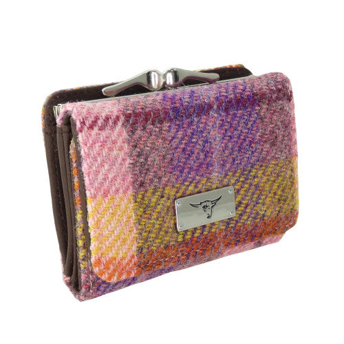 Harris Tweed Clasp Purse Peach Purple Tartan Colour 124