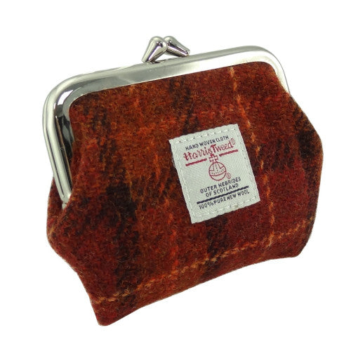 Harris Tweed Eigg Small Clasp Purse Rust with Orange Overcheck