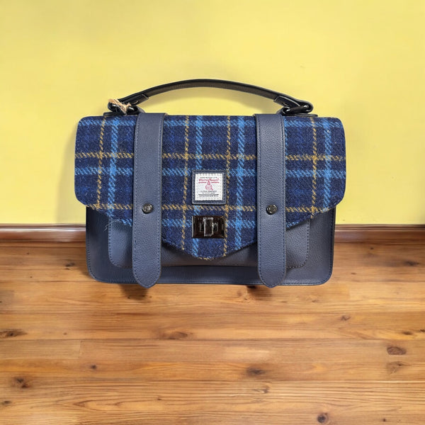 Harris Tweed Large Satchel Navy Tartan