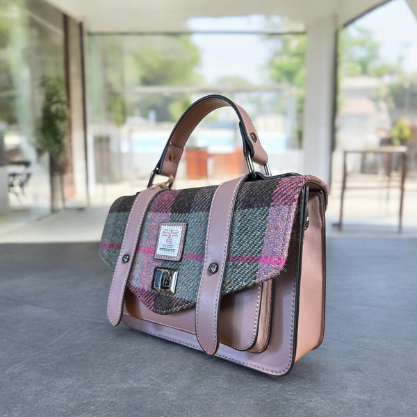 Harris Tweed Medium Satchel Pink Green