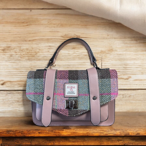 Harris Tweed Medium Satchel Pink Green
