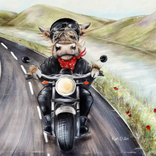 Highland Cow Easy Rider Mounted Picture