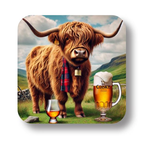 Highland Cow and Beer Coaster