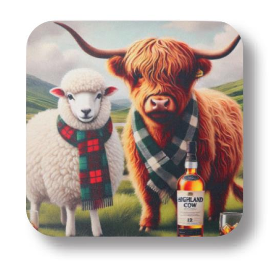 Highland Cow and Sheep Drinking Coaster