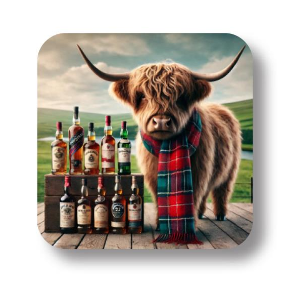 Highland Cow and Whisky Coaster