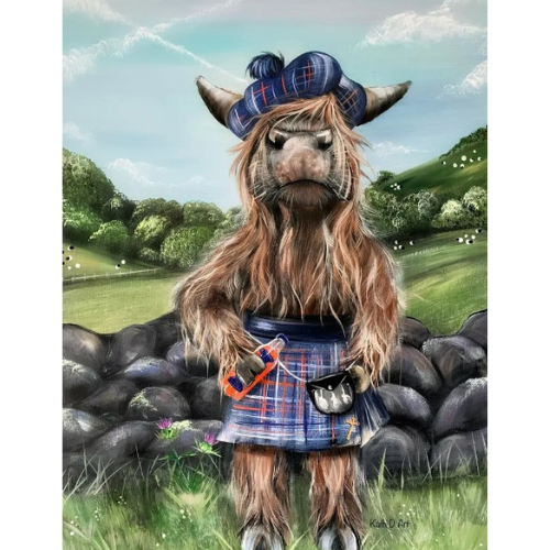 Kilted Highland Cow Mounted Picture