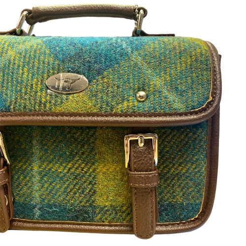 Harris Tweed 'Bervie' mini satchel in sea blue green tartan