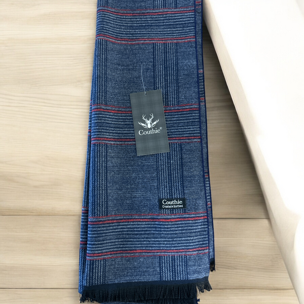 Navy Line Grid Cashmere Feel Scarf