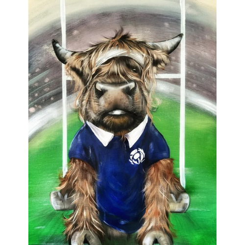 rugby highland cow mounted picture