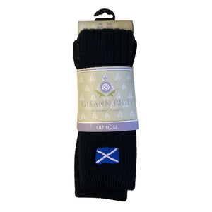 Torvaig Kilt Socks in Black with Saltire Design