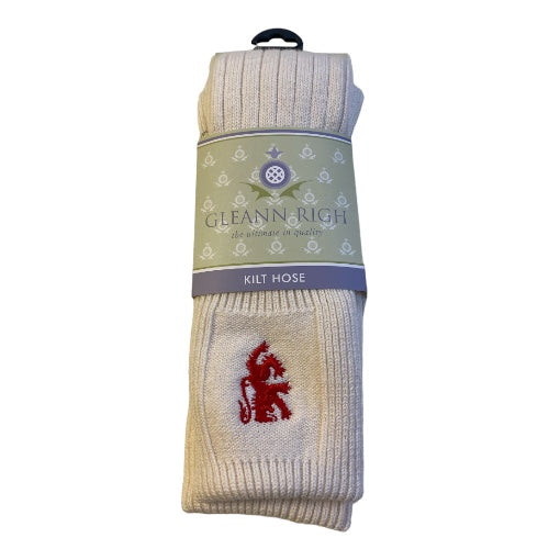 Torvaig Kilt Socks in Cream with Lion Design UK 8-10