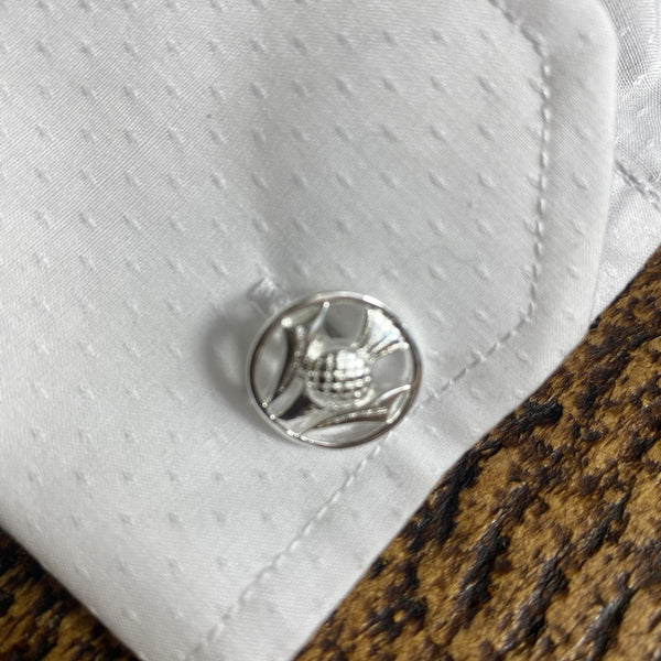 Pierced Thistle Silver Plated Cufflinks KCL42P