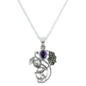 Scottish Thistle Silver Pendant with Marcasite & Amethyst Stone 9889
