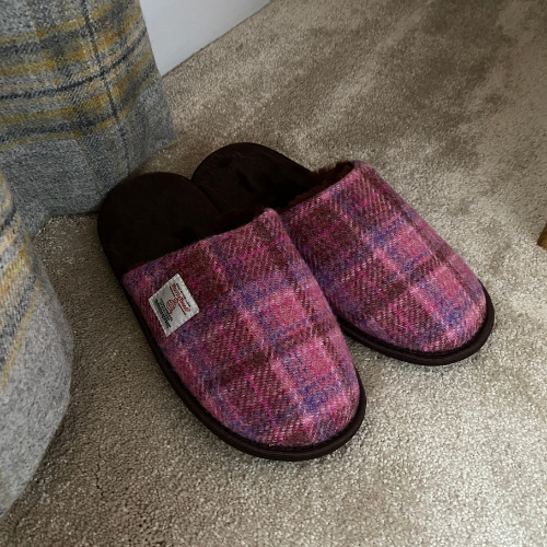 Pink Harris Tweed Slippers
