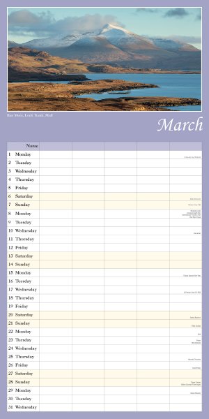 2027 Calendar Scenic Scotland Family Organiser