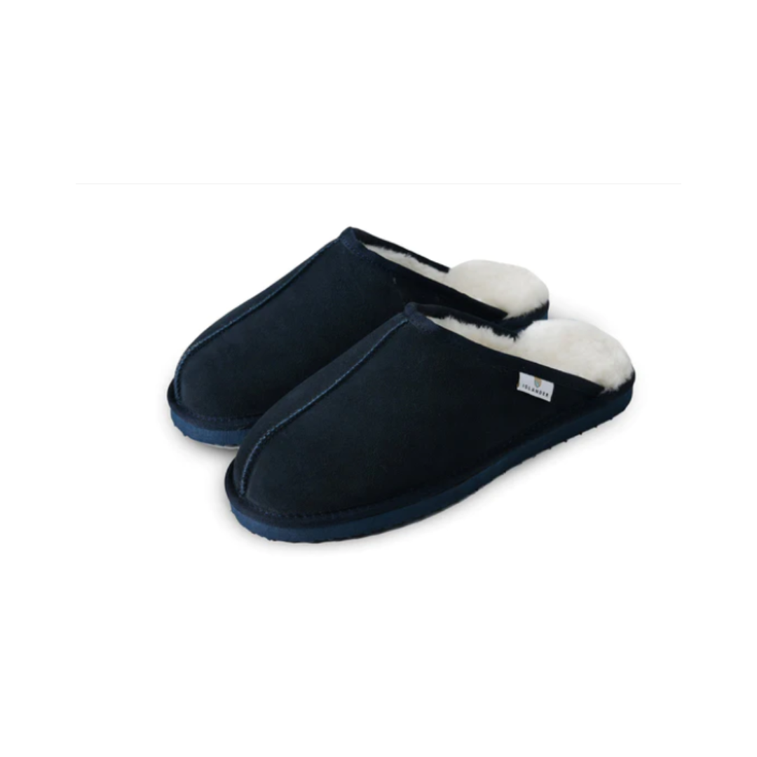 navy sheepskin slippers