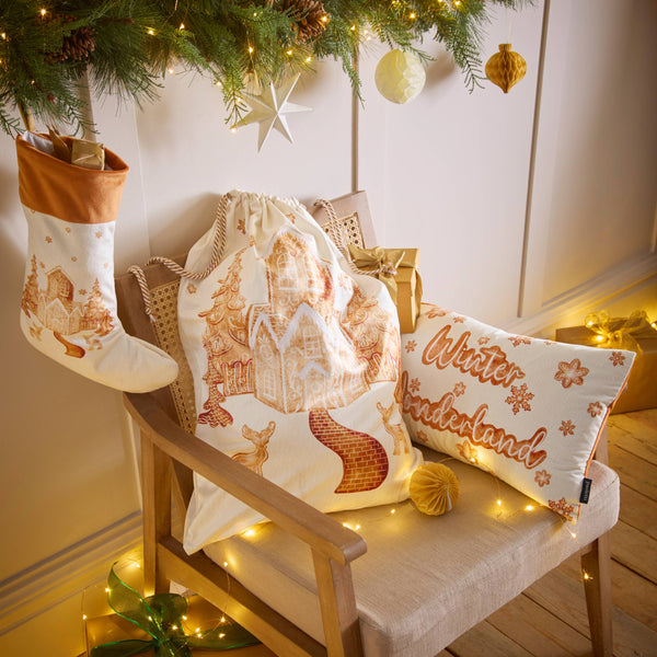 Gretel Printed Velvet Xmas Stocking Cloud Dust/Ginger
