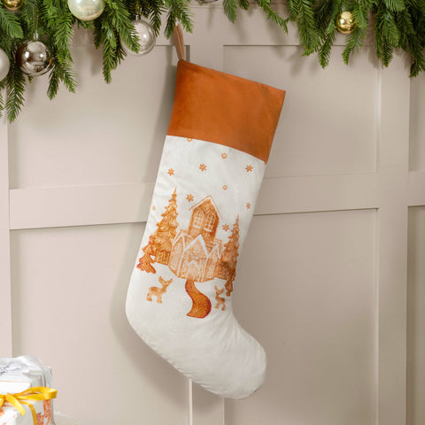 Gretel Printed Velvet Xmas Stocking Cloud Dust/Ginger