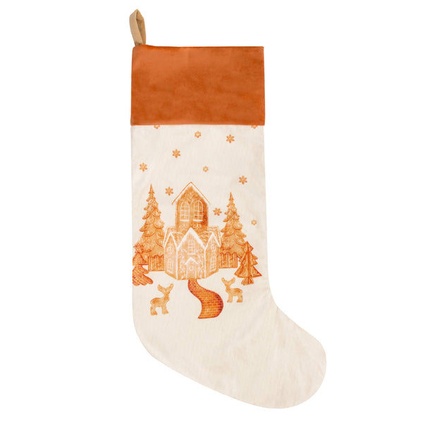 Gretel Printed Velvet Xmas Stocking Cloud Dust/Ginger