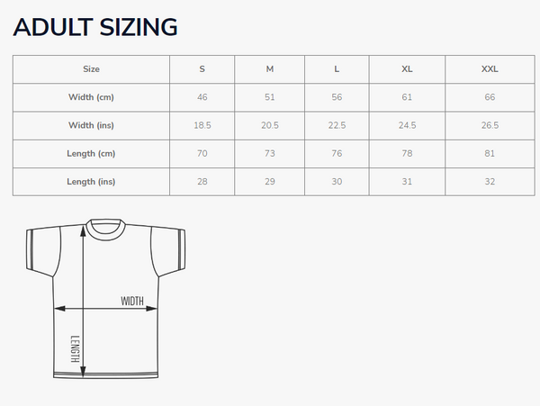 Adult T Shirt size guide