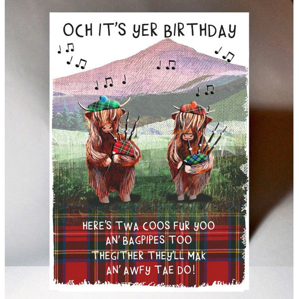 Scottish Birthday Coos with Bagpipes Card BD143