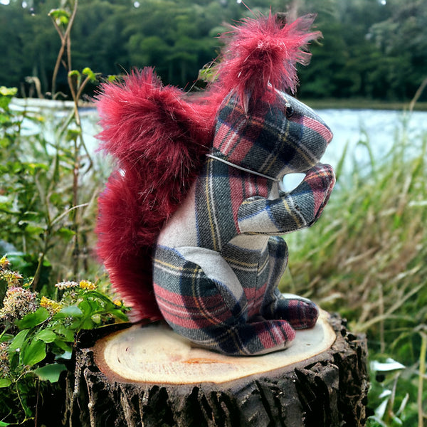 Berry Squirrel tartan Doorstop Dora Designs