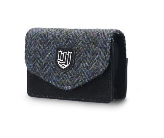 Black Grey Harris Tweed Herringbone Card Case