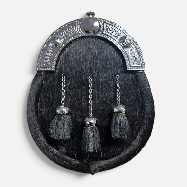 Black Leather Black Dress Sporran with Chrome Cantle