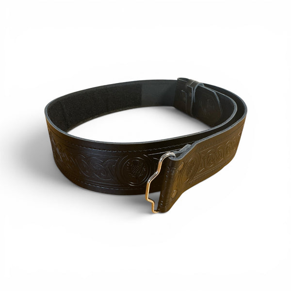 Black Thistle Leather Adjustable Kilt Belt