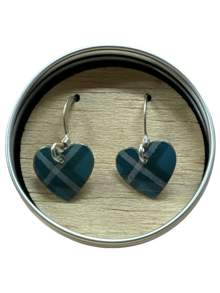 Blue Heart Tartan Drop Earing