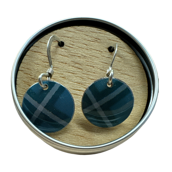 Blue Round Tartan Drop Earing