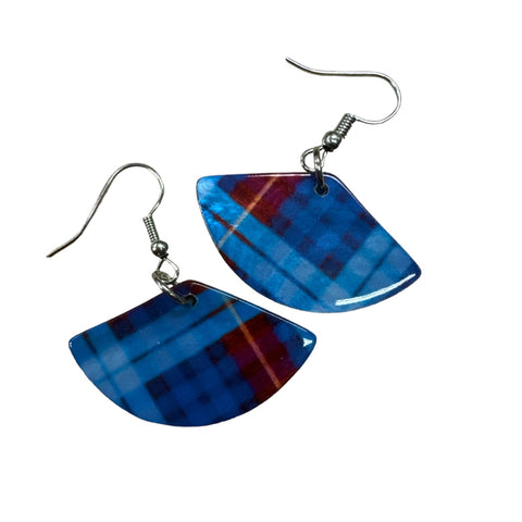 Blue Tartan Fan Earings