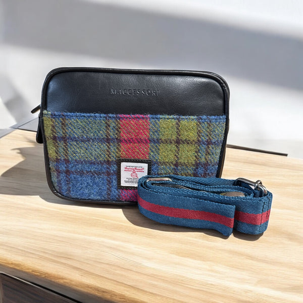 Blue Pink camera Bag harris tweed