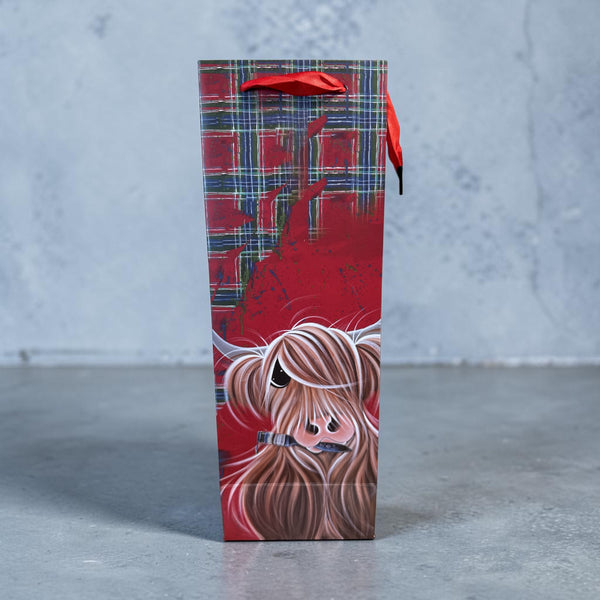 Bottle Gift bag Tartan Paint Highland Cow Scottish 