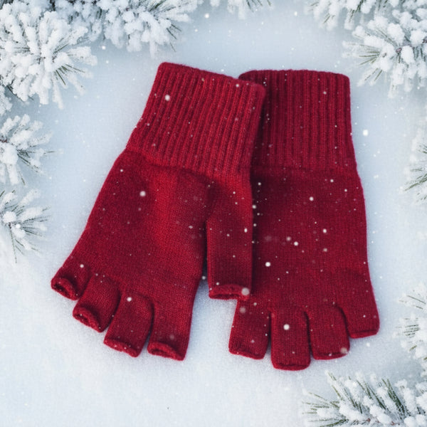 Cashmere Burgandy Fingerless Gloves Mens