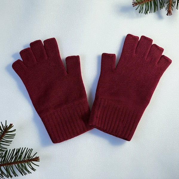 Cashmere Burgandy Fingerless Gloves Womens
