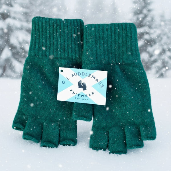 Cashmere Hunter Green Fingerless Gloves Mens