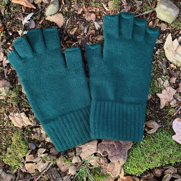 Cashmere Hunter Green  Fingerless Gloves Womens 