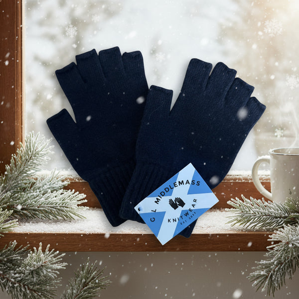 Cashmere Navy Fingerless Gloves Mens