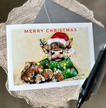 Christmas lights Cow Card